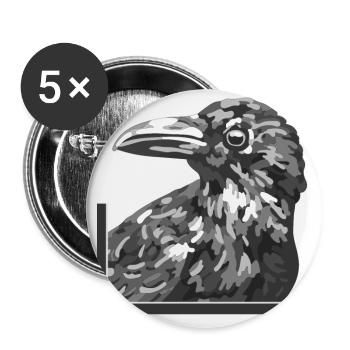 Rabe Kolkrabe Krähe schwarzer Vogel - Buttons groß 56 mm (5er Pack) - Weiß - Vorne