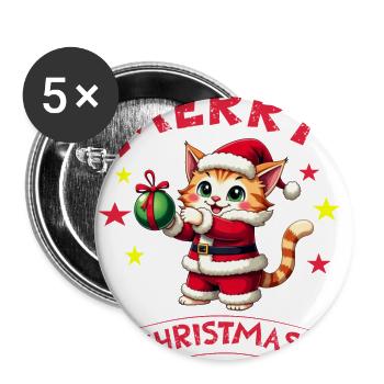Merry Christmas Catmas kitty x-mas last minute - Buttons large 2.2''/56 mm (5-pack) - white - Front