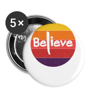 Believe with long L and retro Sunset Believer - Buttons large 2.2''/56 mm (5-pack) - white - Front