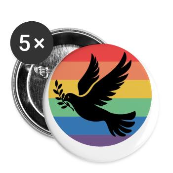 Colombe de la Paix Arc-en-ciel Tolérance, Pence, Paix - Lot de 5 grands badges (56 mm) - blanc - Devant