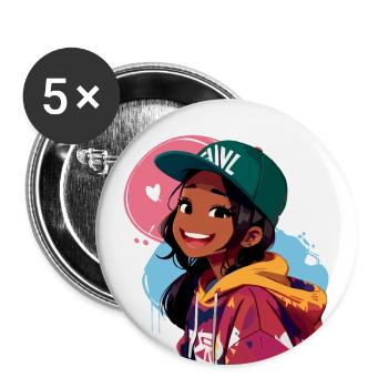 Schwarzes Mädchen im Kapuzenpullover - Buttons groß 56 mm (5er Pack) - Weiß - Vorne