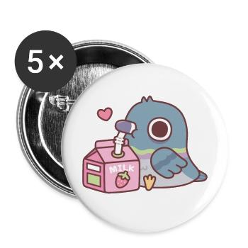 Cute Pigeon Loves Drinking Strawberry Milk - Buttons large 2.2''/56 mm (5-pack) - white - Front