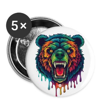 08 Bunter wilder böser Monster Bär Farbtropfen - Buttons groß 56 mm (5er Pack) - Weiß - Vorne