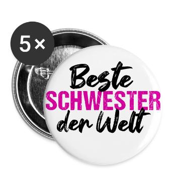 Beste Schwester der Welt Schwester - Buttons groß 56 mm (5er Pack) - Weiß - Vorne