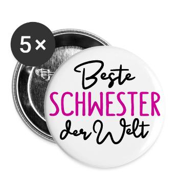 Beste Schwester der Welt Geschwister Schwester - Buttons groß 56 mm (5er Pack) - Weiß - Vorne