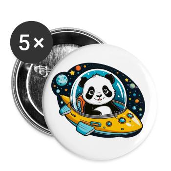 Raumschiff Panda 01 - Buttons groß 56 mm (5er Pack) - Weiß - Vorne