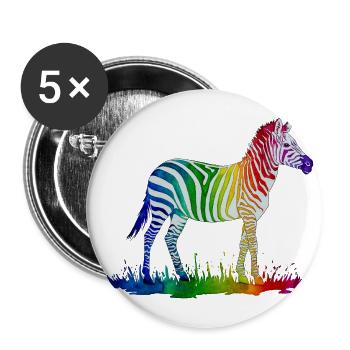 Regenbogen Zebra - Buttons groß 56 mm (5er Pack) - Weiß - Vorne