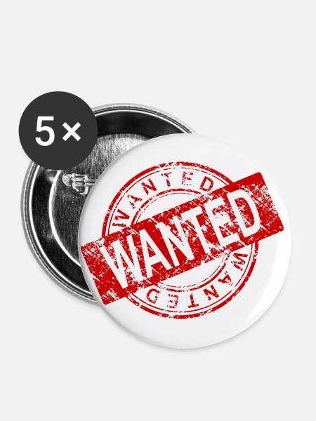 WANTED - Buttons groß 56 mm (5er Pack) - Weiß