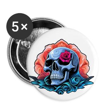 Skulls 'n' Roses - The Rosehead - Buttons groß 56 mm (5er Pack) - Weiß - Vorne
