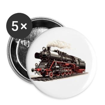Illustration einer klassischen Dampflok - Buttons groß 56 mm (5er Pack) - Weiß - Vorne