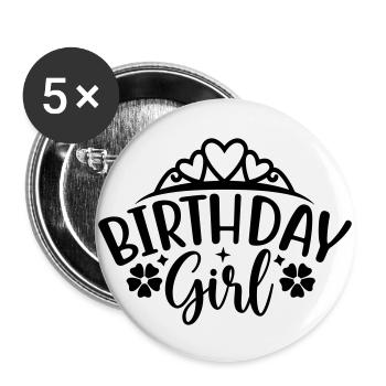 Birthday Queen 8 Joyeux anniversaire - Lot de 5 grands badges (56 mm) - blanc - Devant