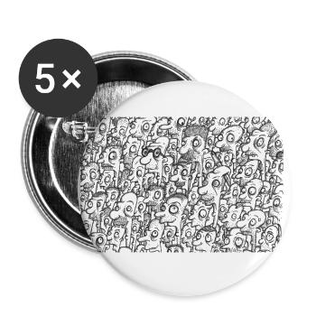 Crazy heads in back - Buttons large 2.2''/56 mm (5-pack) - white - Front