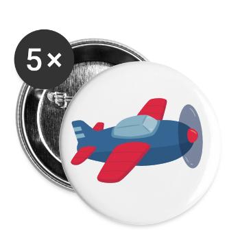 Rotes und blaues Propellerflugzeug - Buttons groß 56 mm (5er Pack) - Weiß - Vorne