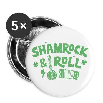 Shamrock and Roll Typografie St Patricks Day Grün - Buttons groß 56 mm (5er Pack) - Weiß - Vorne