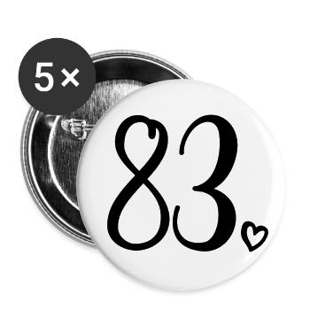 Mignon numéro 83, 83 ans, cadeau de 83e anniversaire - Lot de 5 grands badges (56 mm) - blanc - Devant