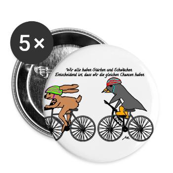 Für Chancengleichheit! Stärken & Schwächen F & P - Buttons groß 56 mm (5er Pack) - Weiß - Vorne