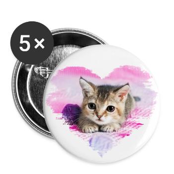 sweet kitten in a heart - Buttons large 2.2''/56 mm (5-pack) - white - Front