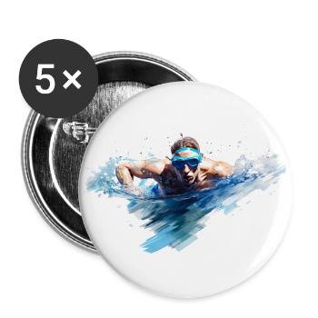 Schwimmen ist eine beliebte Sportart - Buttons groß 56 mm (5er Pack) - Weiß - Vorne