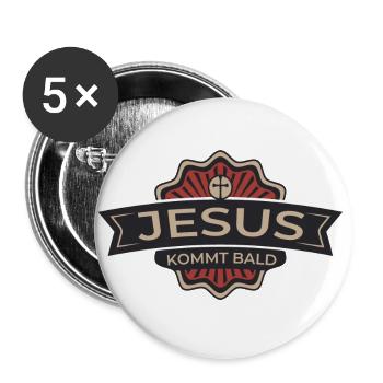 Jesus Christus kommt bald. Bist du bereit? - Buttons groß 56 mm (5er Pack) - Weiß - Vorne