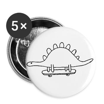 Cooler Skateboard Dinosaurier, Süsser Skater Dino - Buttons groß 56 mm (5er Pack) - Weiß - Vorne