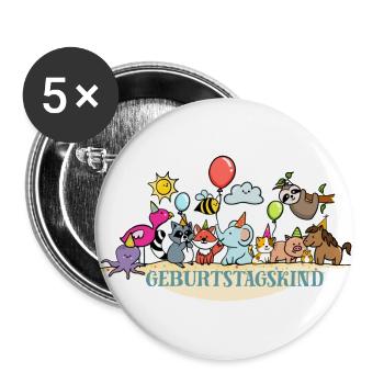 Geburtstagskind - Zum Geburtstag, Geburtstagsparty - Buttons groß 56 mm (5er Pack) - Weiß - Vorne