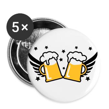 2 Mass Bier Bierkruege Flügel 3c Prost - Buttons groß 56 mm (5er Pack) - Weiß - Vorne