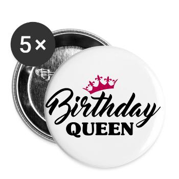 Birthday Ladies Birthday Queen - Buttons large 2.2''/56 mm (5-pack) - white - Front