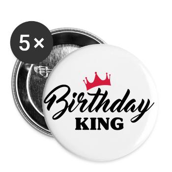 Geburtstag Herren Birthday King - Buttons groß 56 mm (5er Pack) - Weiß - Vorne