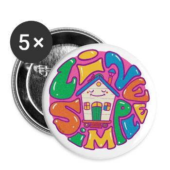 Tiny House Live Simple mit lila Umriss - Buttons groß 56 mm (5er Pack) - Weiß - Vorne