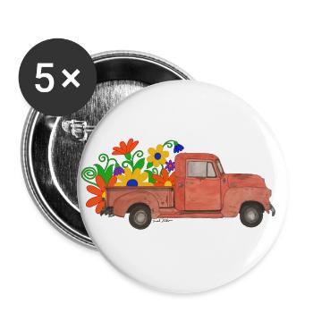 red pickup with colorful flowers - Buttons large 2.2''/56 mm (5-pack) - white - Front