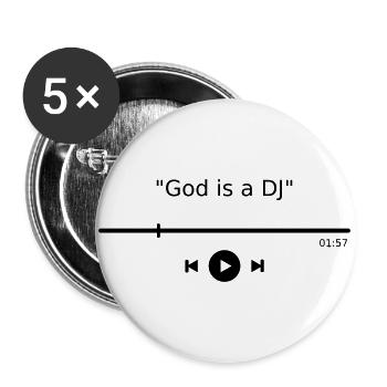 Musik Player "God is a DJ" mp3 Play Button Spruch - Buttons groß 56 mm (5er Pack) - Weiß - Vorne