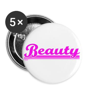 Beauty - Schriftzug pink - Buttons groß 56 mm (5er Pack) - Weiß - Vorne