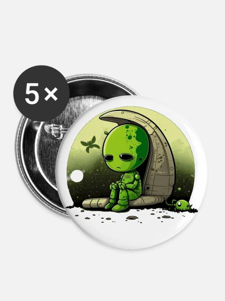 Trauriger Alien - Buttons groß 56 mm (5er Pack) - Weiß