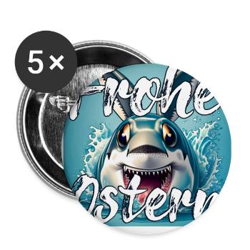 Osterei OsterHAI Wortspiel witzig - Buttons groß 56 mm (5er Pack) - Weiß - Vorne