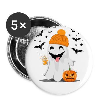 Helloween mit einem lustigen Gespenst - Buttons groß 56 mm (5er Pack) - Weiß - Vorne