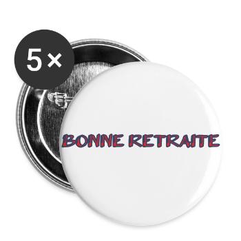 RETRAITE. RETRAITE. RETRAITEE. SENIOR. MAMIE. PAPY - Lot de 5 grands badges (56 mm) - blanc - Devant
