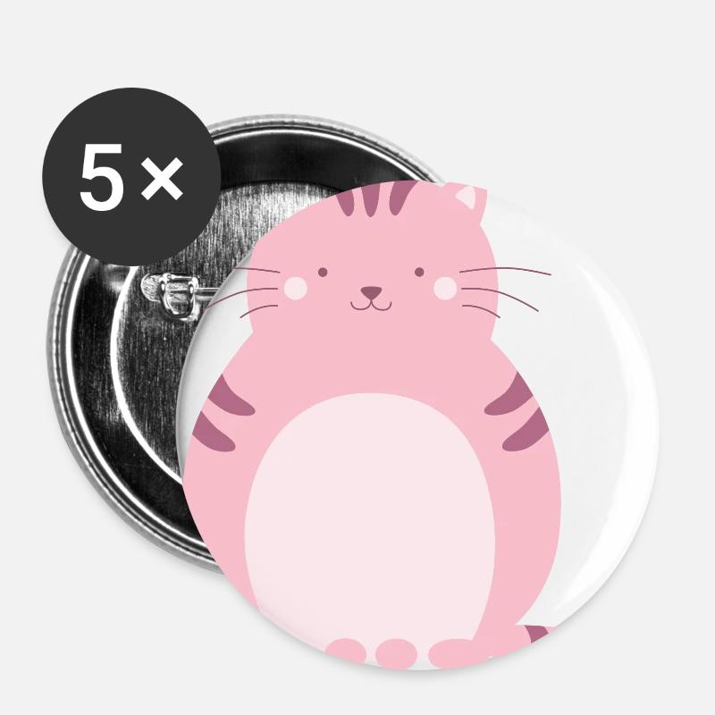 Pink cat - Buttons large 2.2''/56 mm (5-pack) - white