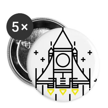 Retro Rakete - Buttons groß 56 mm (5er Pack) - Weiß - Vorne