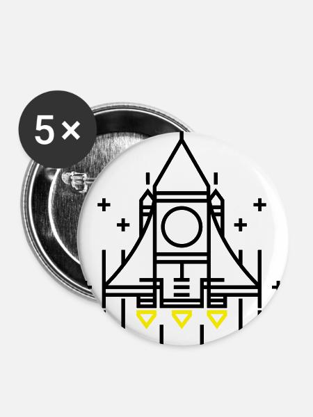 Retro Rakete - Buttons groß 56 mm (5er Pack) - Weiß