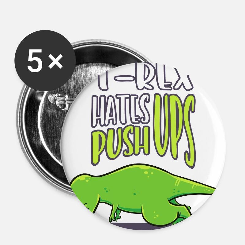 T Rex Hates Pushups Workout Funny Gift - Buttons large 2.2''/56 mm (5-pack) - white
