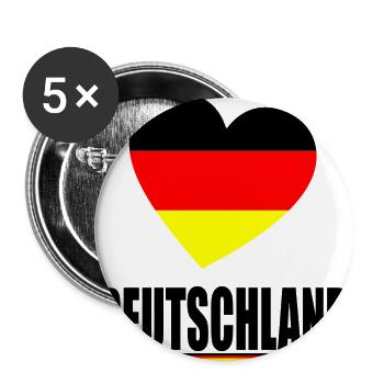 Herz Deutschland T-Shirt Deutsche Fahne Geschenk - Buttons groß 56 mm (5er Pack) - Weiß - Vorne