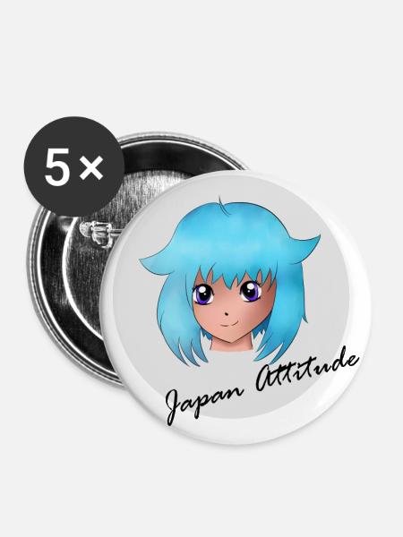 Mangamädchen - Buttons groß 56 mm (5er Pack) - Weiß