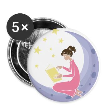 la lune étoiles filles femme apprendre le livre - Lot de 5 grands badges (56 mm) - blanc - Devant