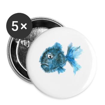 poisson triste dépressif bleu sphérique épine - Lot de 5 grands badges (56 mm) - blanc - Devant