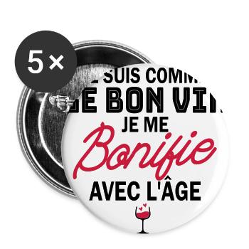 je suis comme le bon vin je me bonifie avec l'âge - Lot de 5 grands badges (56 mm) - blanc - Devant