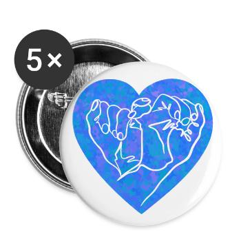 Hände Herz Strichzeichnung blau - Buttons groß 56 mm (5er Pack) - Weiß - Vorne