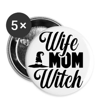 Wife Mom Witch Halloween Hexe - Buttons groß 56 mm (5er Pack) - Weiß - Vorne