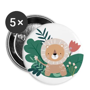 Kleiner Löwe im Dschungel | Safaritour Boho-Style - Buttons groß 56 mm (5er Pack) - Weiß - Vorne