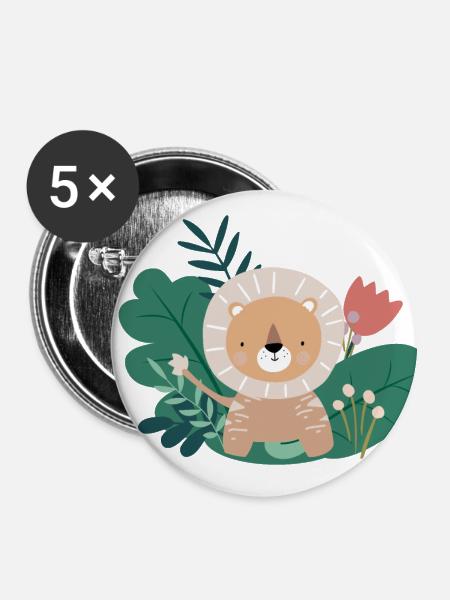 Kleiner Löwe im Dschungel | Safaritour Boho-Style - Buttons groß 56 mm (5er Pack) - Weiß