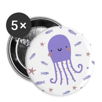 Oktopus, Fische und Seesterne | Aquarium | Boho - Buttons groß 56 mm (5er Pack) - Weiß - Vorne